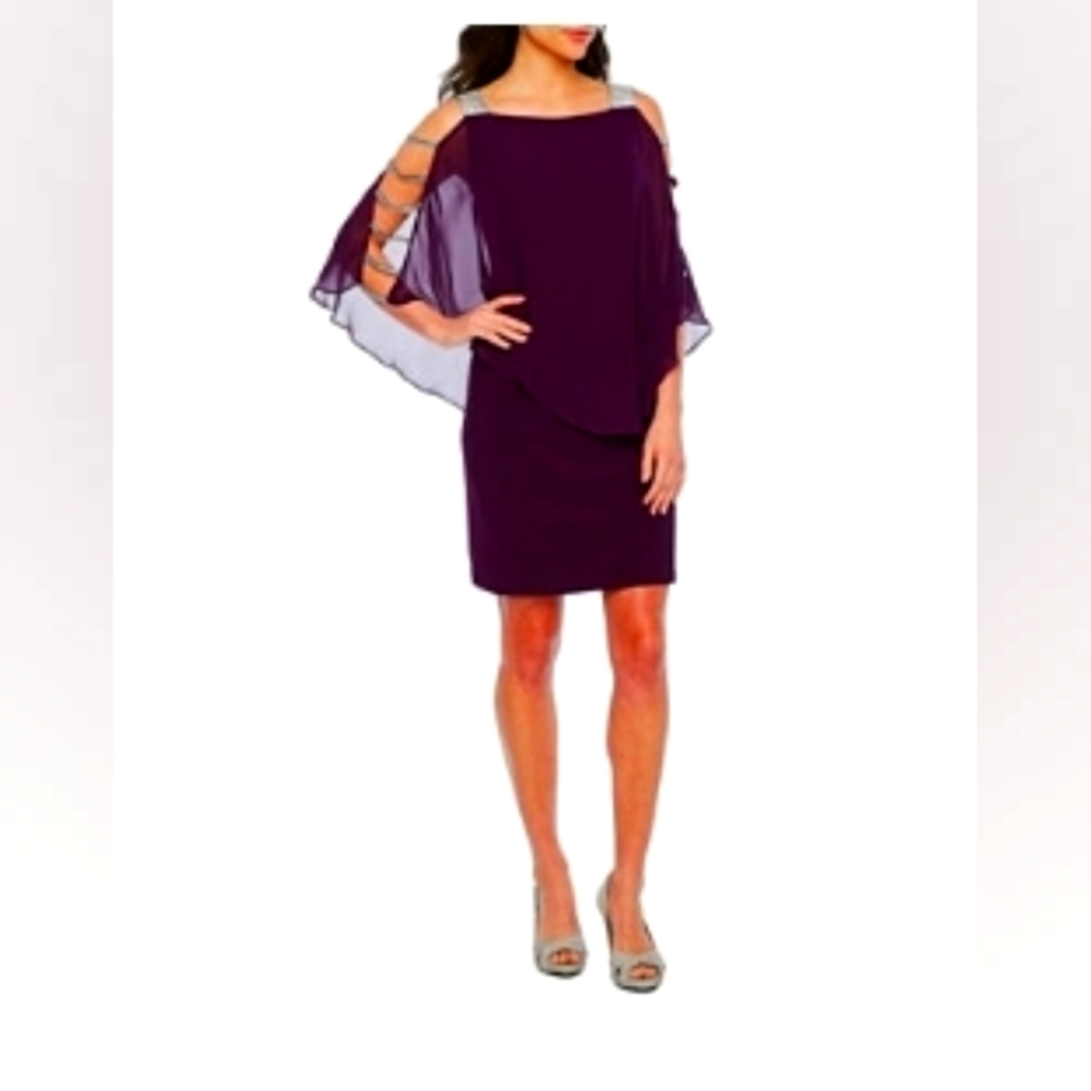 MSK 3/4 Sleeve Embellished Cape Sheath Dress